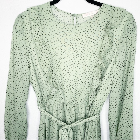 Nordstrom Green Polka Dot Pleated Ruffle Long Sleeve Mini Dress Size Medium NWT - Picture 2 of 8